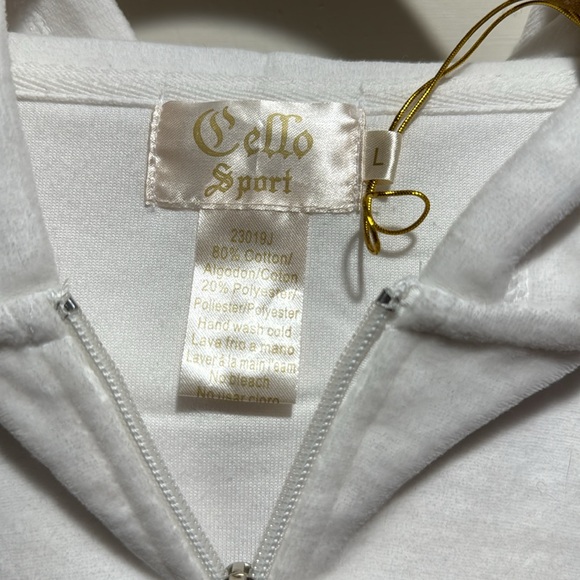 CELLO SPORT White Hoodie Crushed Velvet Sweater Zip Up Juniors Large Z41 - Picture 2 of 6